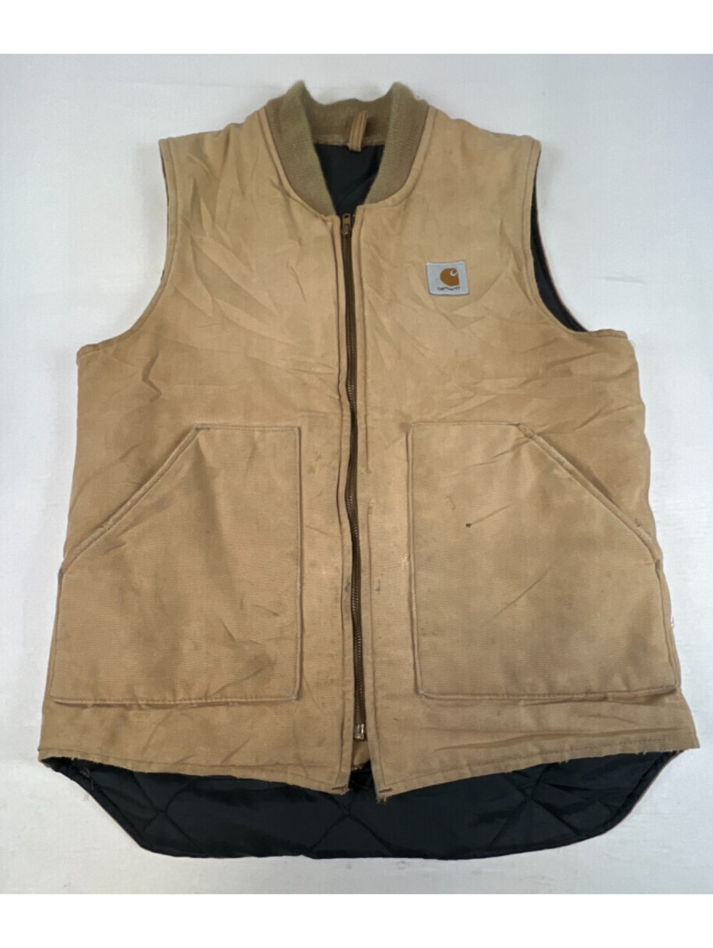 Vintage Carhartt VQ 196 Men's Brown Insulated Workwear Zip Vest Size MT